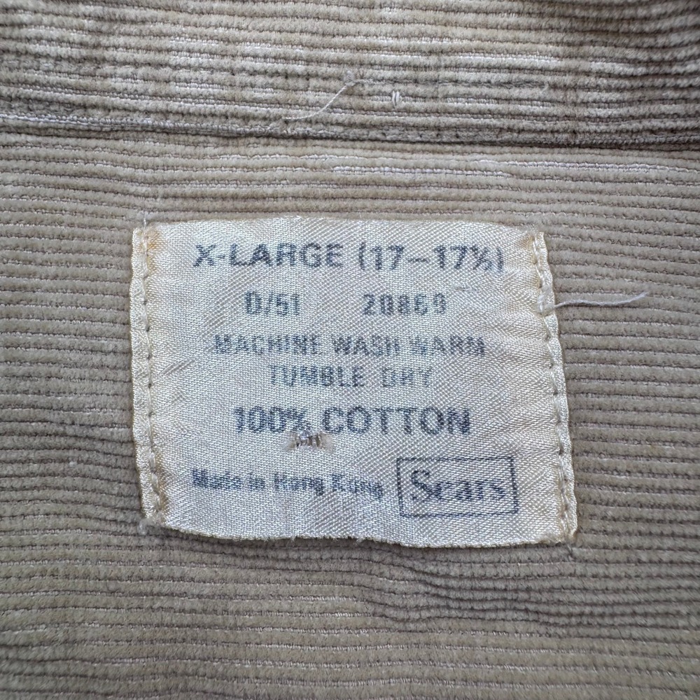 Vintage 70s Sears Corduroy Field Shirt Mens XL Khaki Tan Button Up Workwear FLAW - Picture 2 of 11